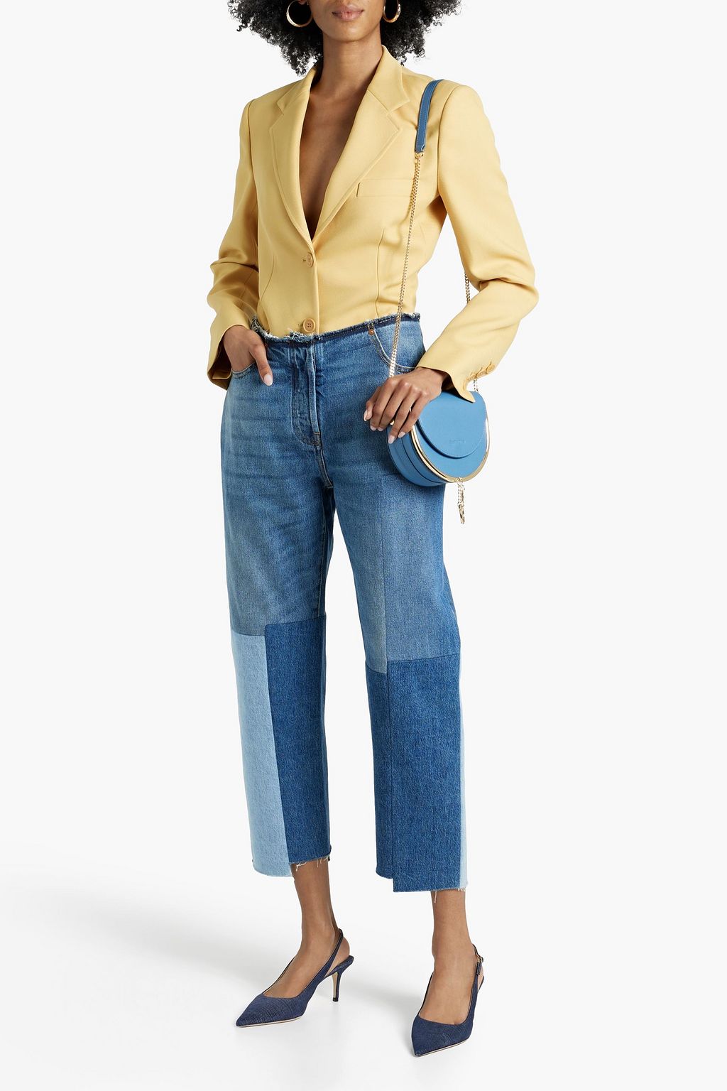 VALENTINO GARAVANI Frayed patchwork-effect high-rise tapered jeans
