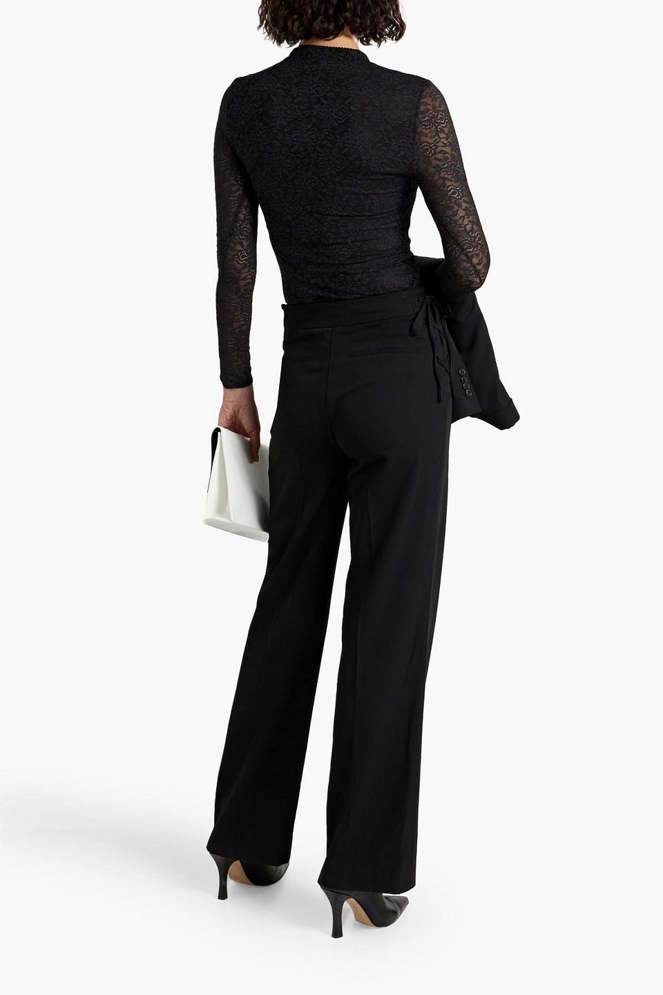 Shop Derek Lam 10 Crosby Raya Lace-up Twill Wide-leg Pants In Black