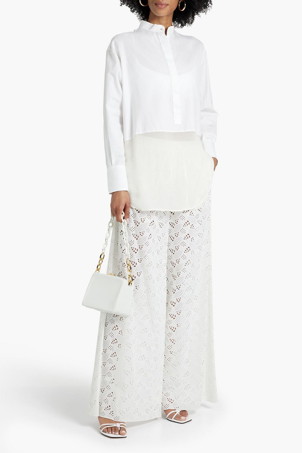 VALENTINO GARAVANI Broderie anglaise cotton-blend wide-leg pants