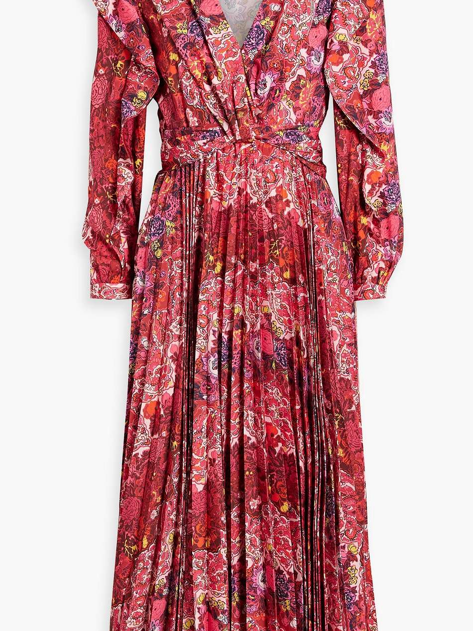 chrishelle pleated printed crepe midi dress