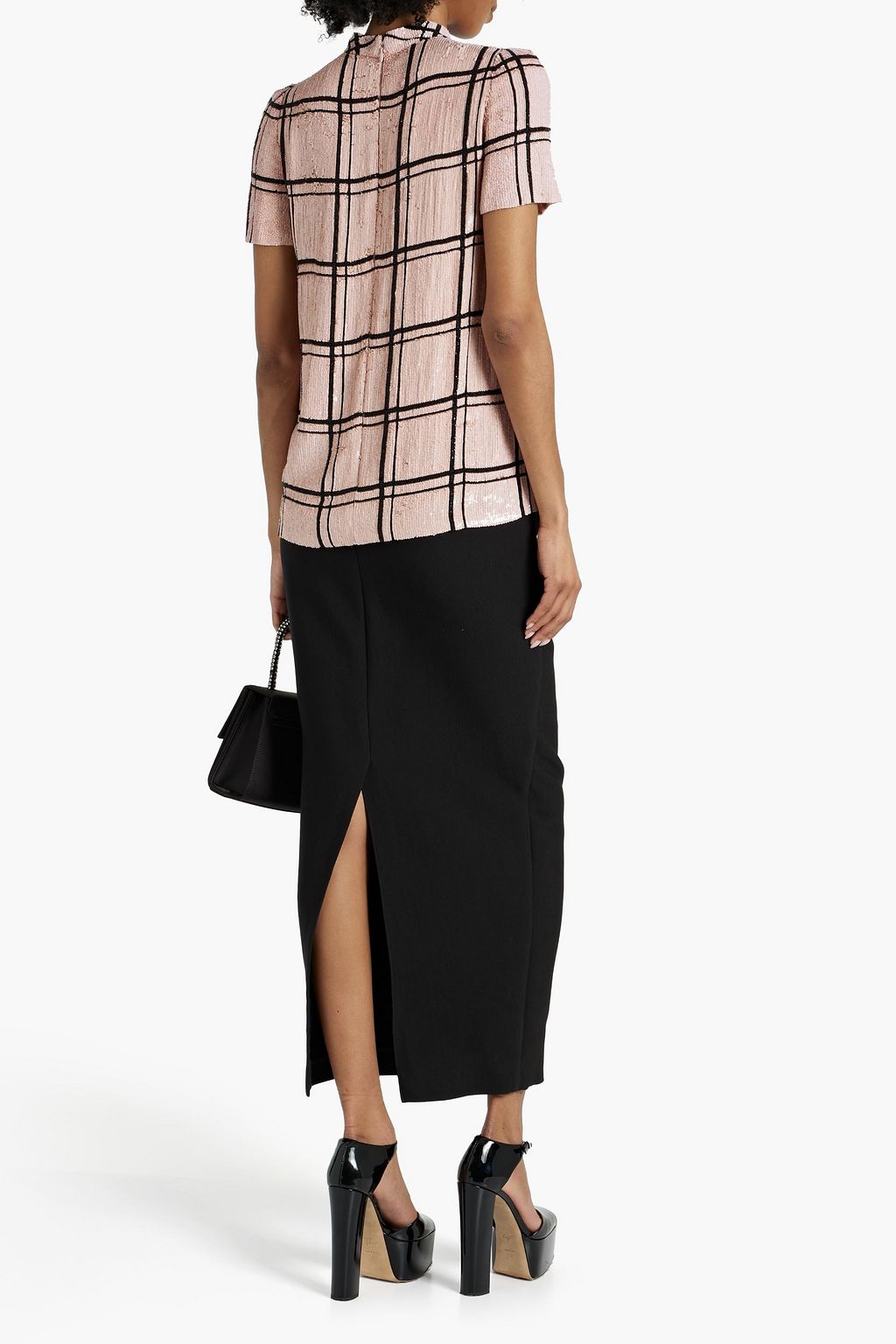 VALENTINO GARAVANI Checked sequined silk-chiffon top