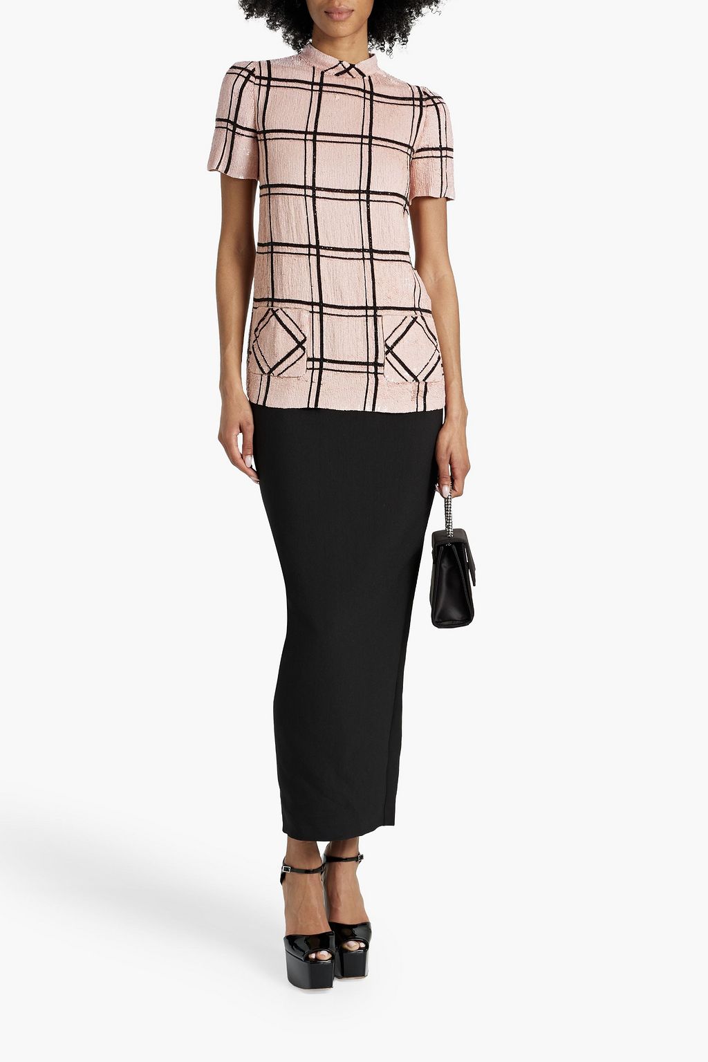 VALENTINO GARAVANI Checked sequined silk-chiffon top