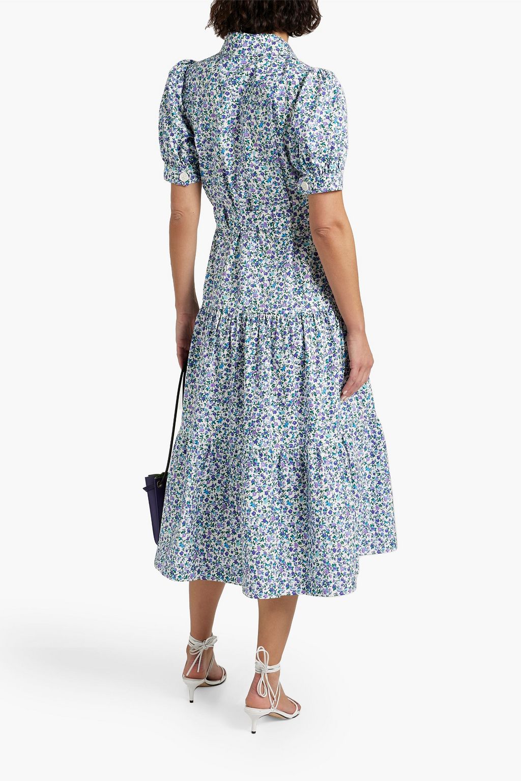 DEREK LAM 10 CROSBY Tiered floral-print cotton-blend poplin midi shirt dress