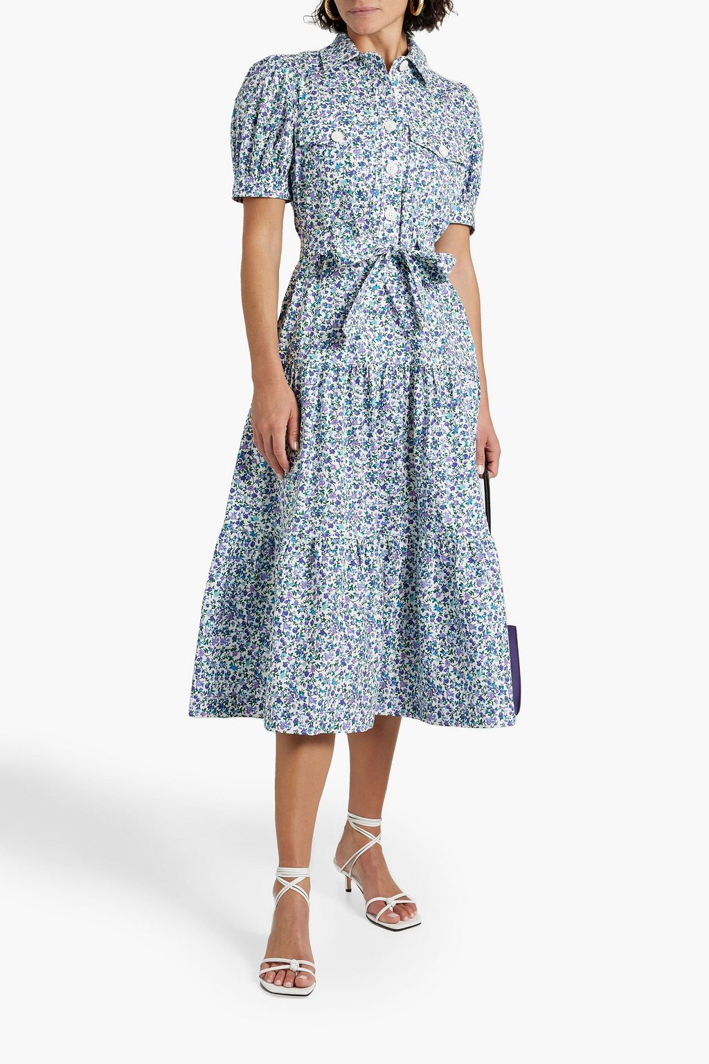 DEREK LAM 10 CROSBY Tiered floral-print cotton-blend poplin midi shirt dress