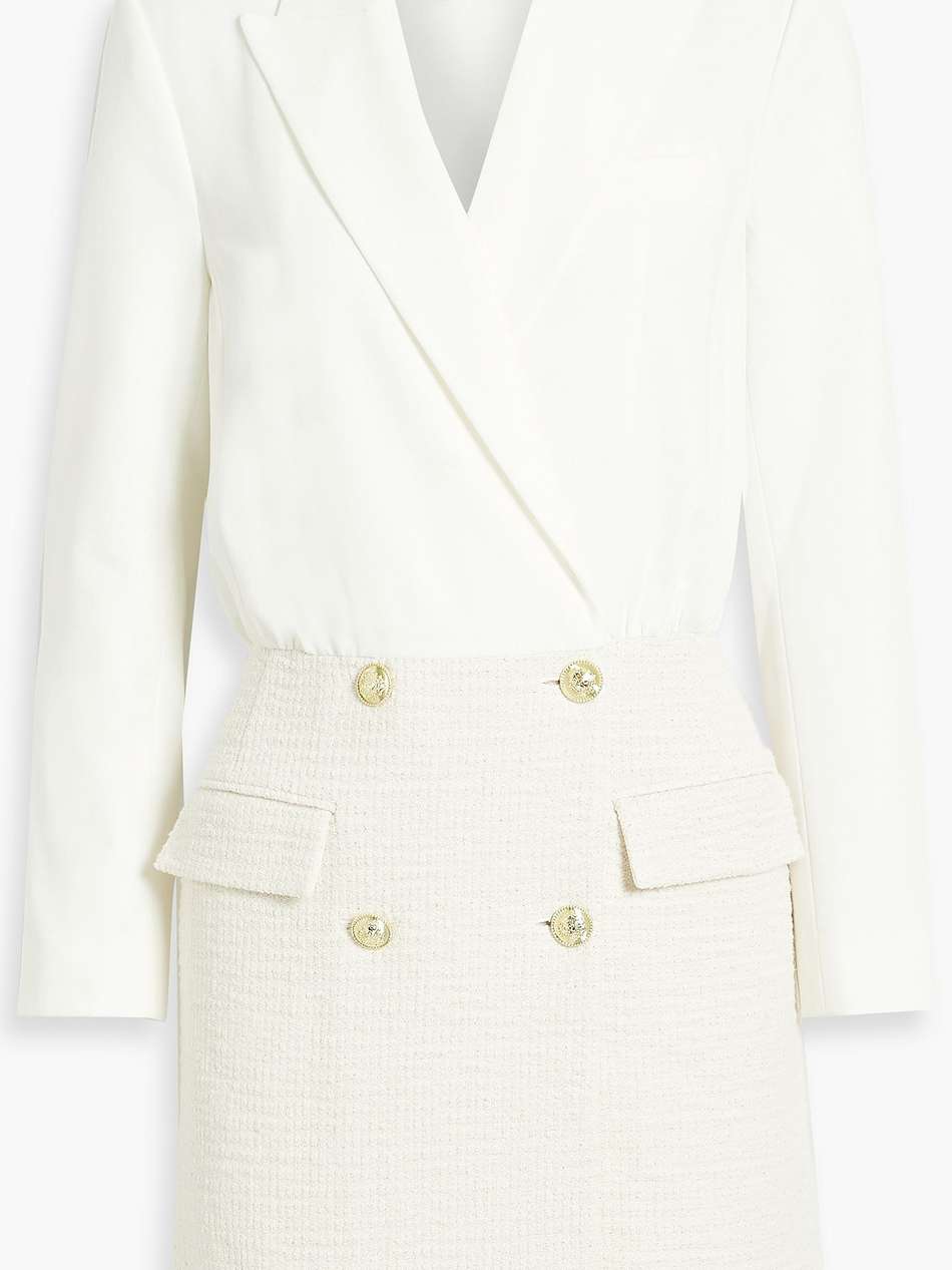 chiara button-detailed twill and metallic tweed mini dress