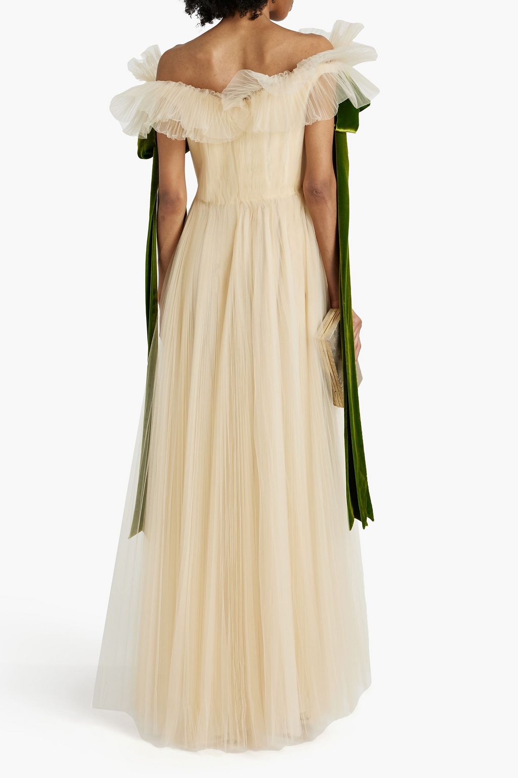 VALENTINO GARAVANI Off-the-shoulder ruffled plissé-tulle gown