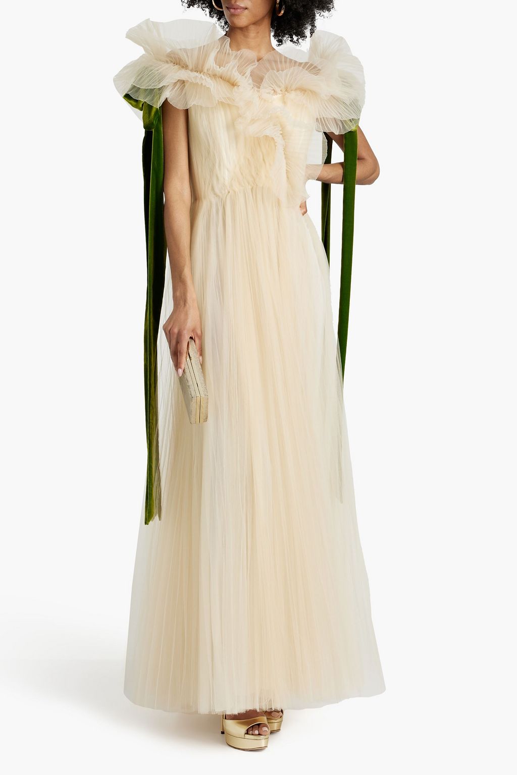 VALENTINO GARAVANI Off-the-shoulder ruffled plissé-tulle gown