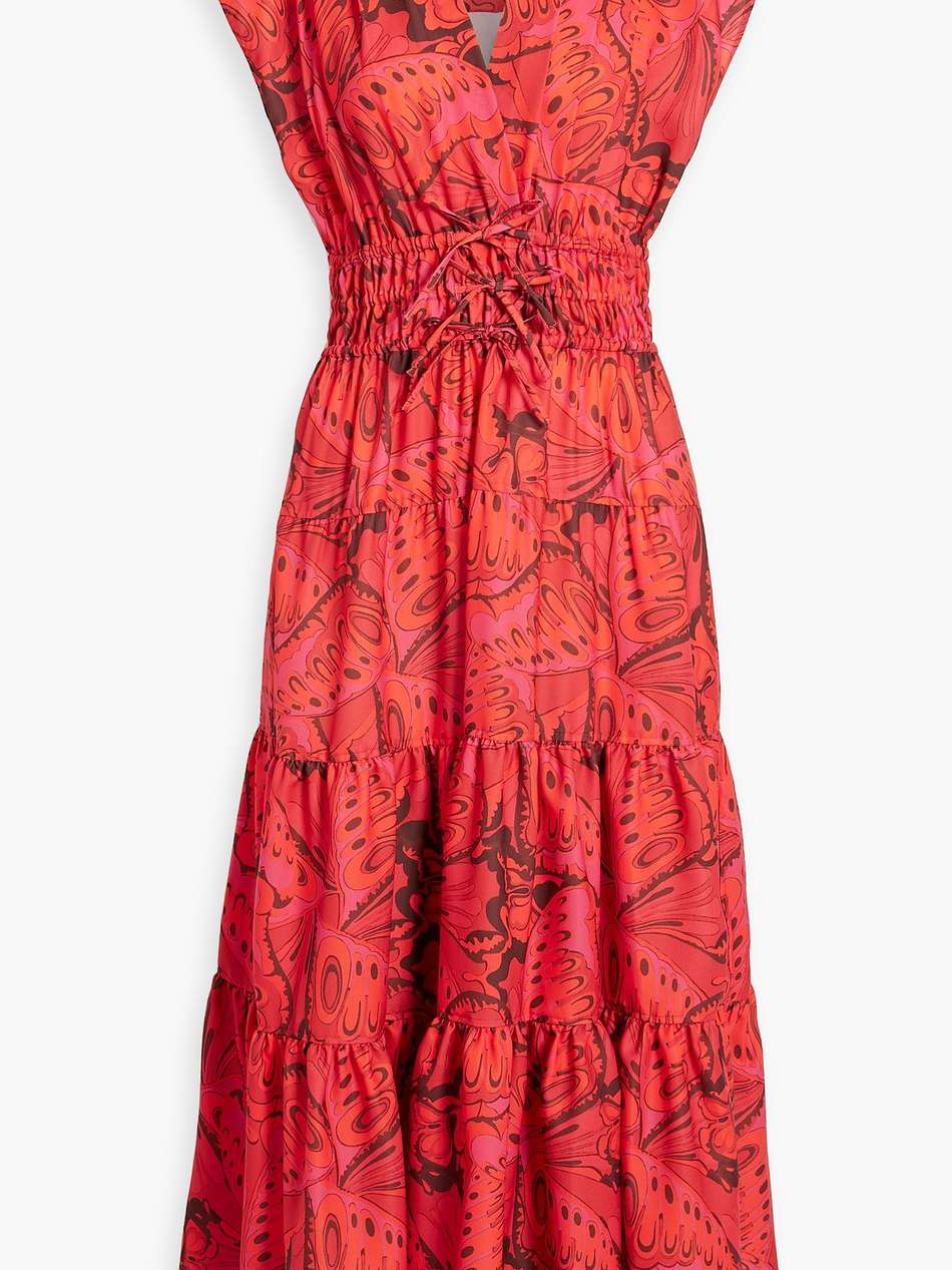 tiered printed satin-crepe midi dress