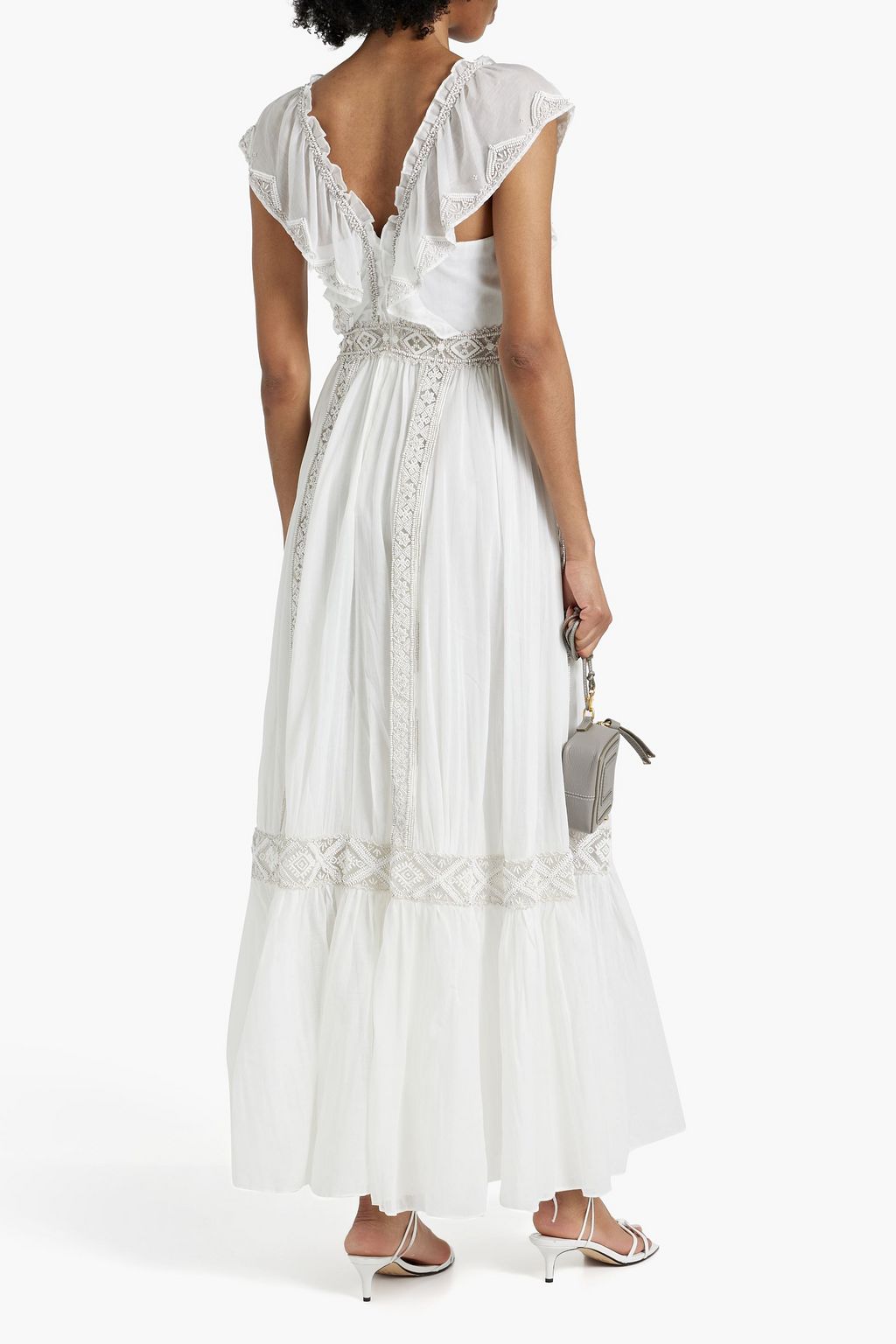 VALENTINO GARAVANI Gathered embellished cotton-voile maxi dress