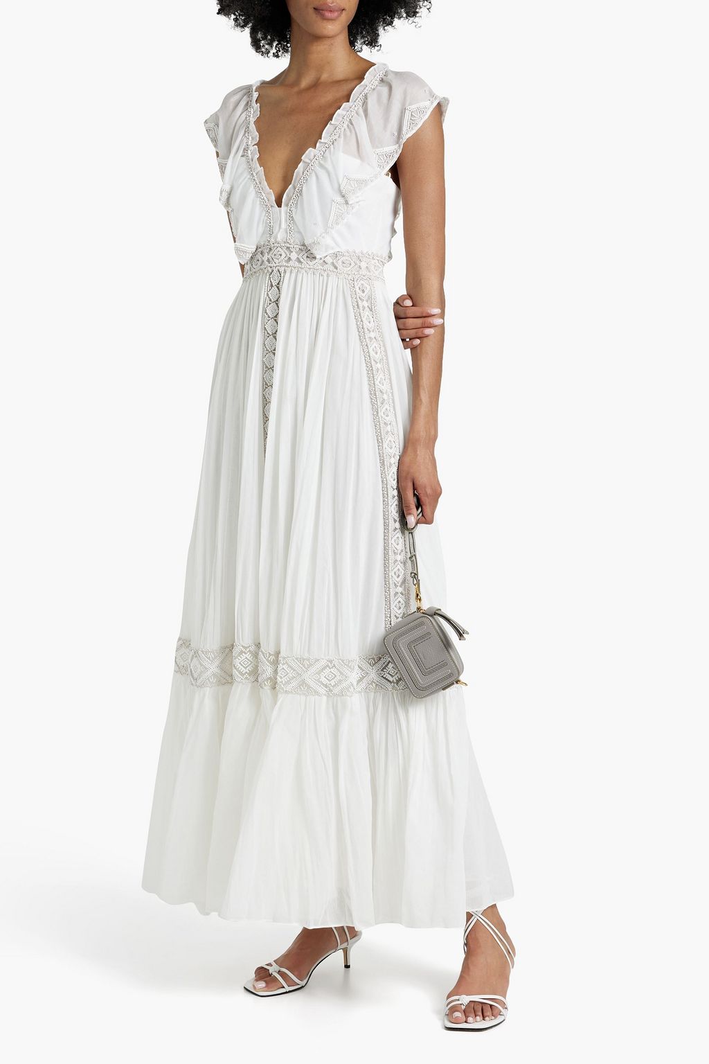 VALENTINO GARAVANI Gathered embellished cotton-voile maxi dress