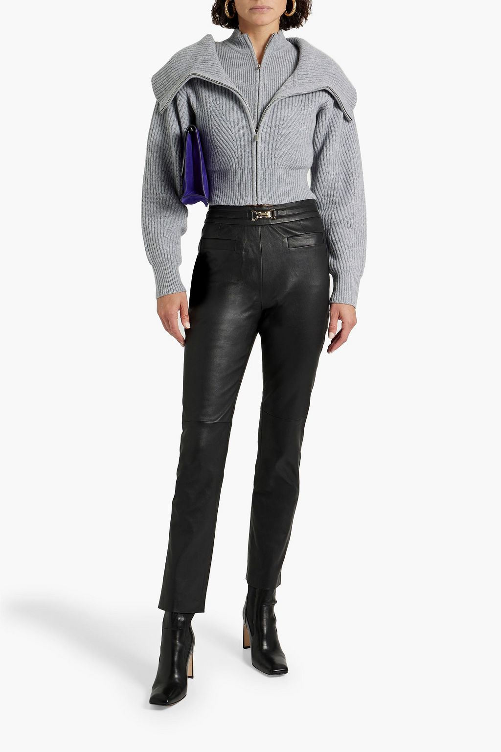 DEREK LAM 10 CROSBY 가죽 벨티드 슬림 레그 팬츠
