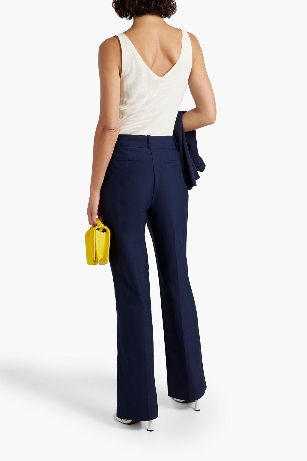 DEREK LAM 10 CROSBY 버튼 장식 코튼 혼방 트윌 부츠컷 팬츠