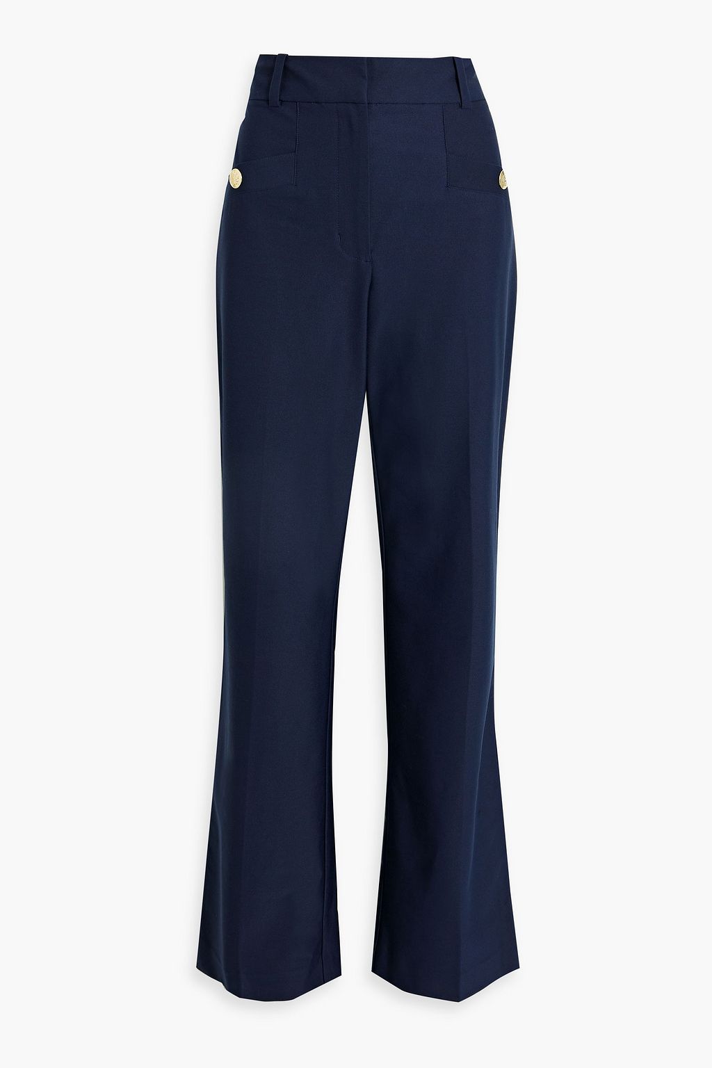 Button-embellished cotton-blend twill bootcut pants