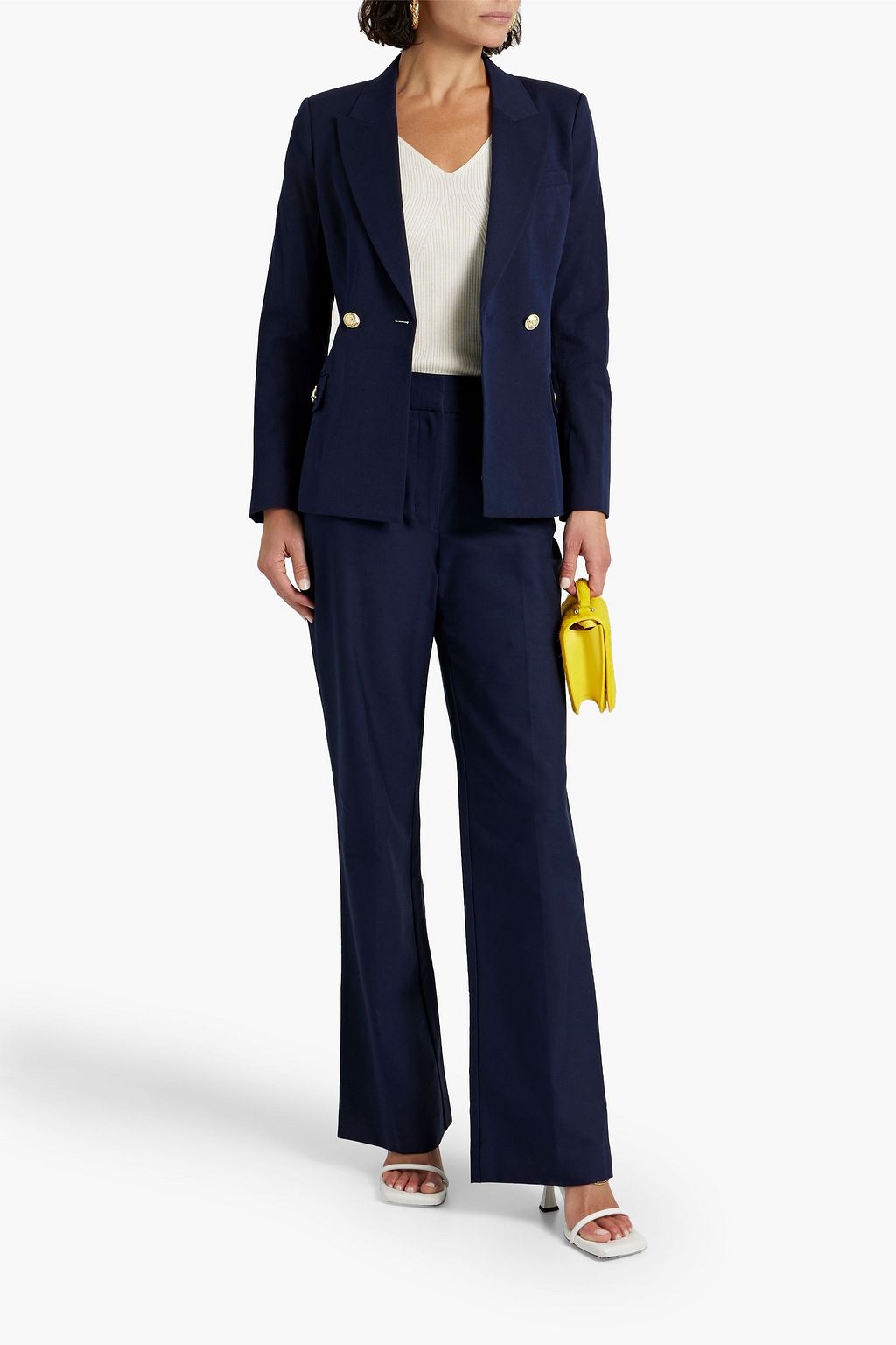 DEREK LAM 10 CROSBY 버튼 장식 코튼 혼방 트윌 부츠컷 팬츠