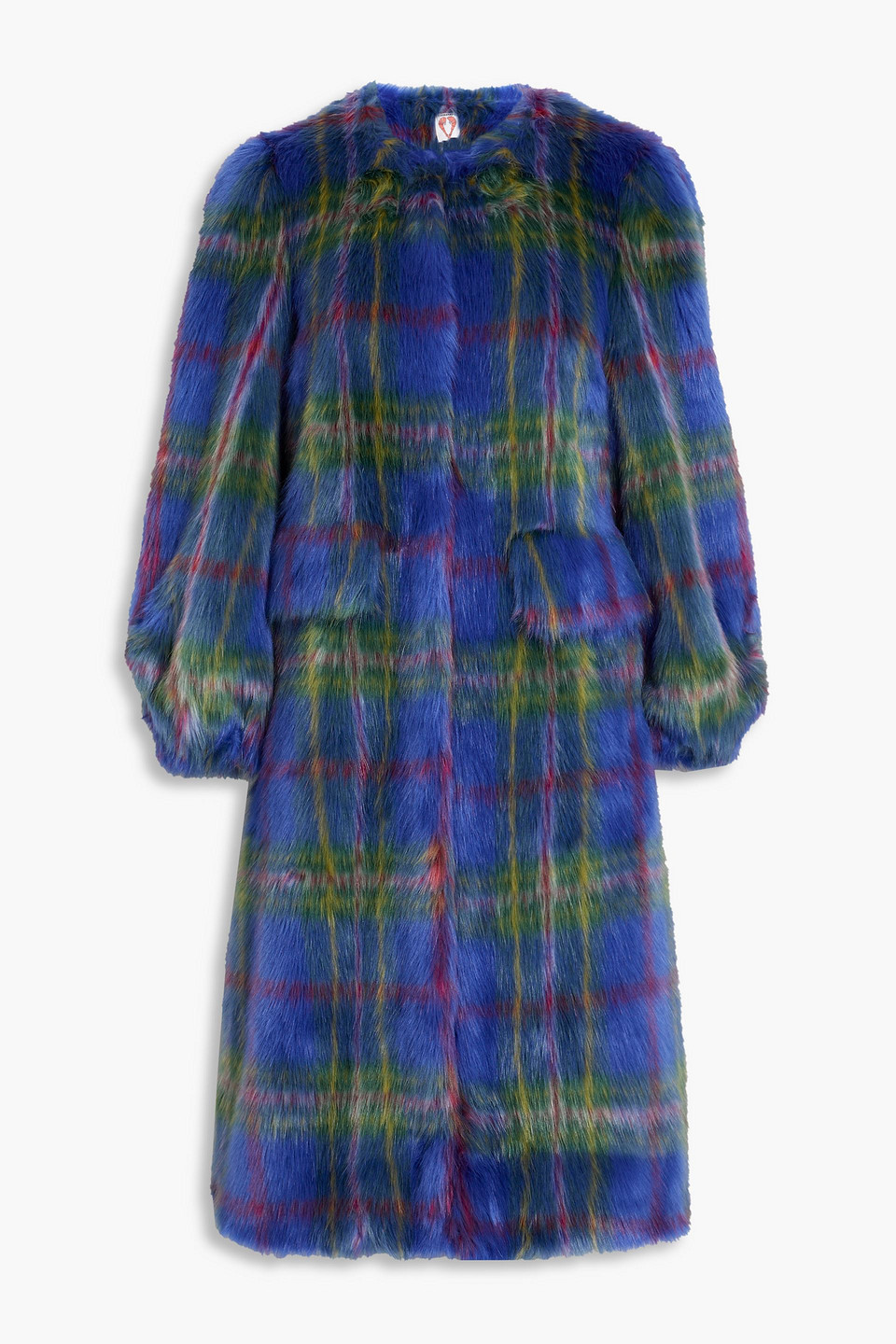 Shrimps Fern Checked Faux Fur Coat In Blue