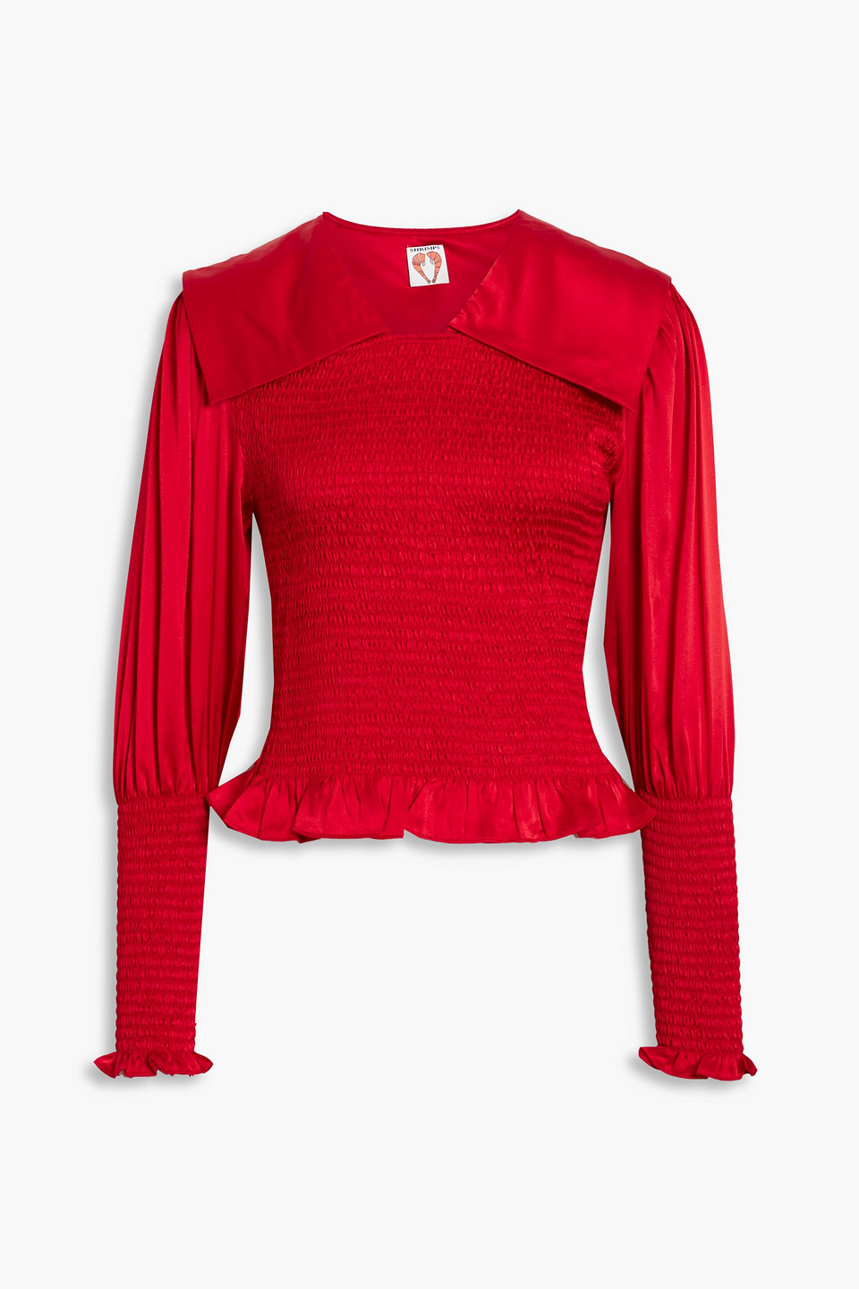 Vincent ruffle-trimmed shirred silk-satin blouse