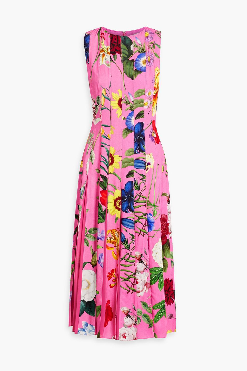 OSCAR DE LA RENTA Pleated chiffon-paneled floral-print crepe midi dress ...