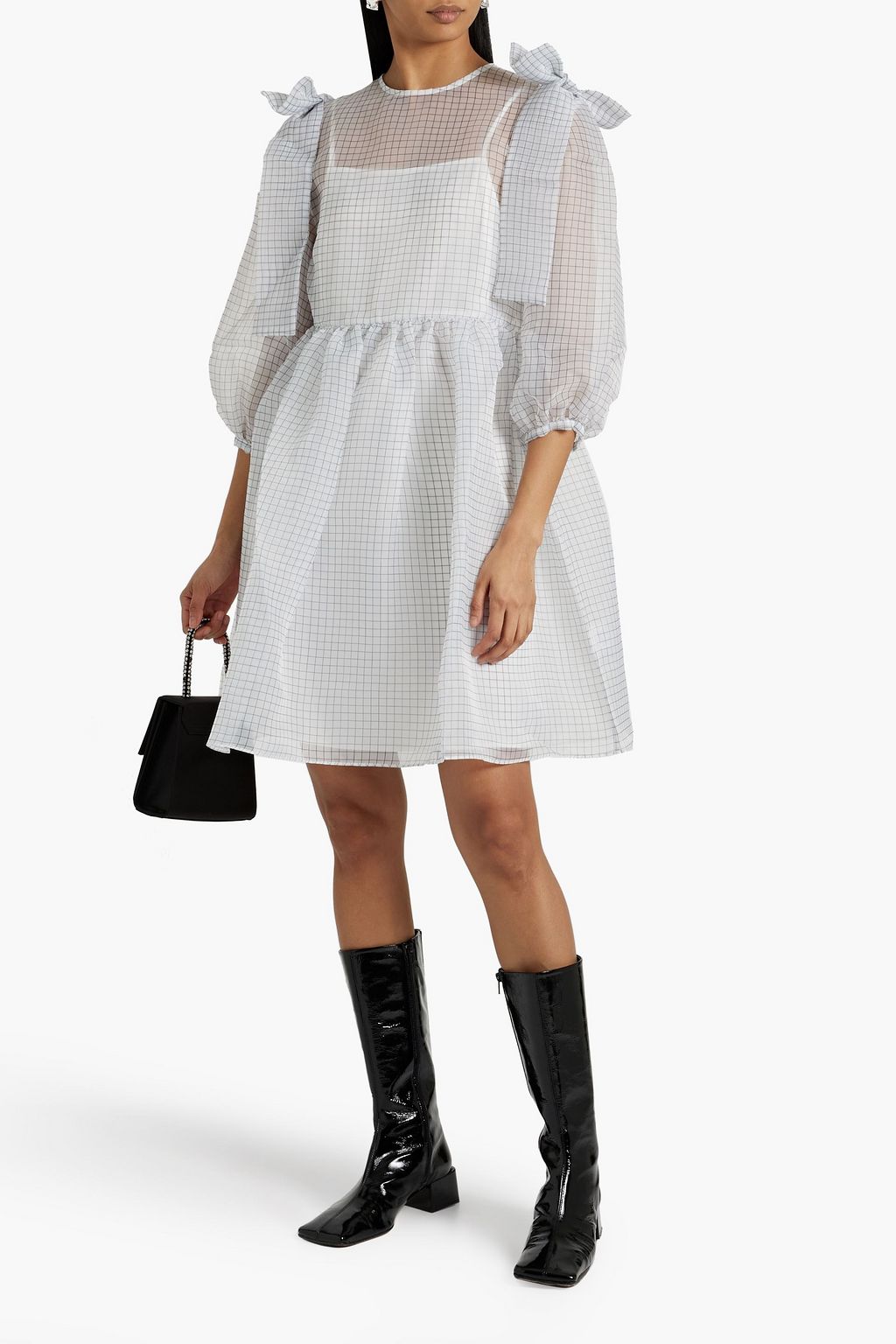 SHRIMPS Max bow-embellished checked organza mini dress