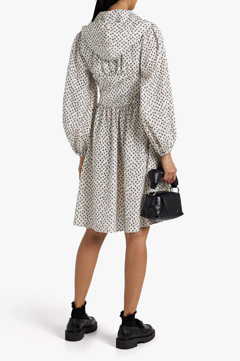 Shrimps Hooded Printed Shell Dress In Off-white