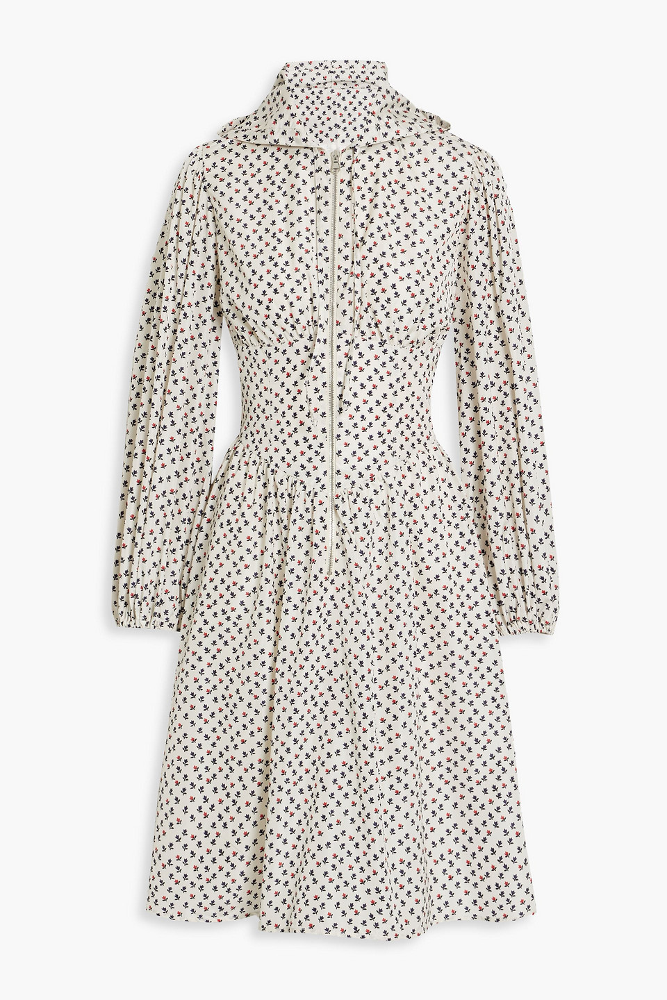 Shrimps Hooded Printed Shell Dress In Off-white