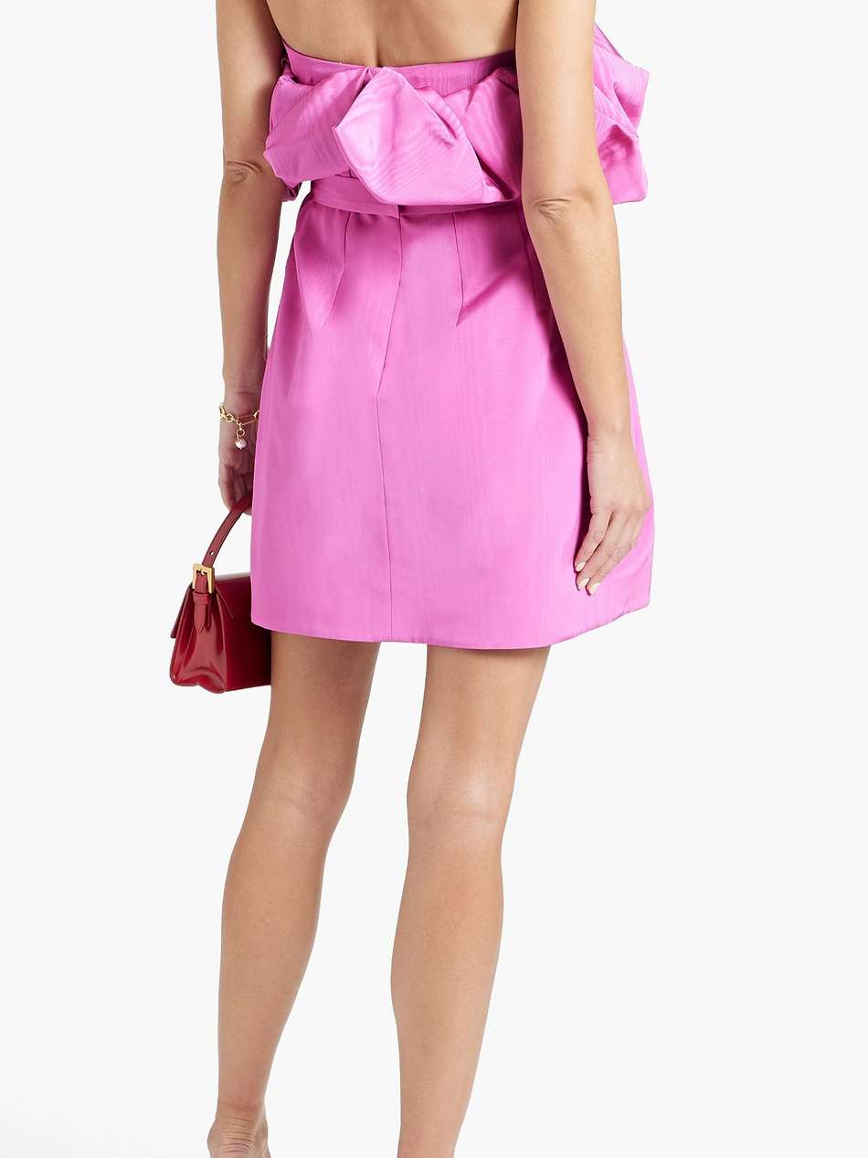 strapless bow-embellished cotton-blend moire mini dress