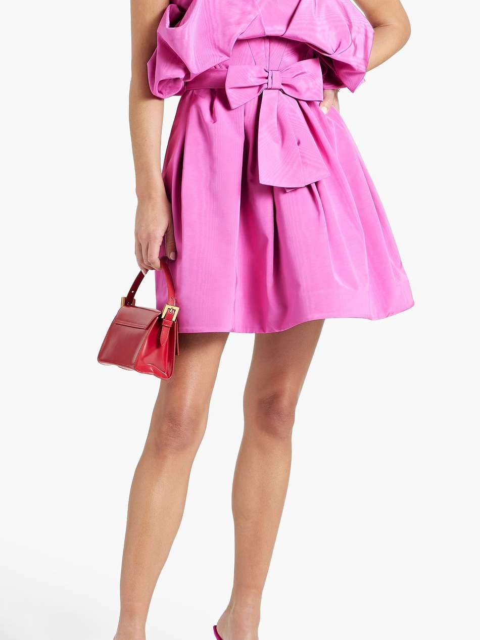 strapless bow-embellished cotton-blend moire mini dress