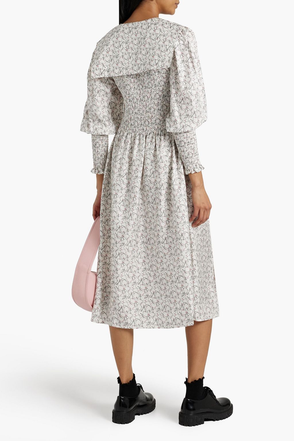 SHRIMPS Shirred printed silk-satin midi dress