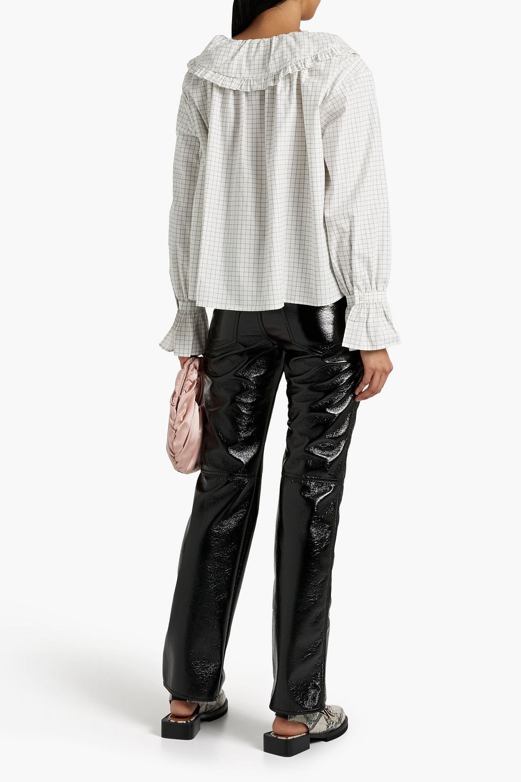 SHRIMPS Meadow ruffle-trimmed checked cotton-poplin top