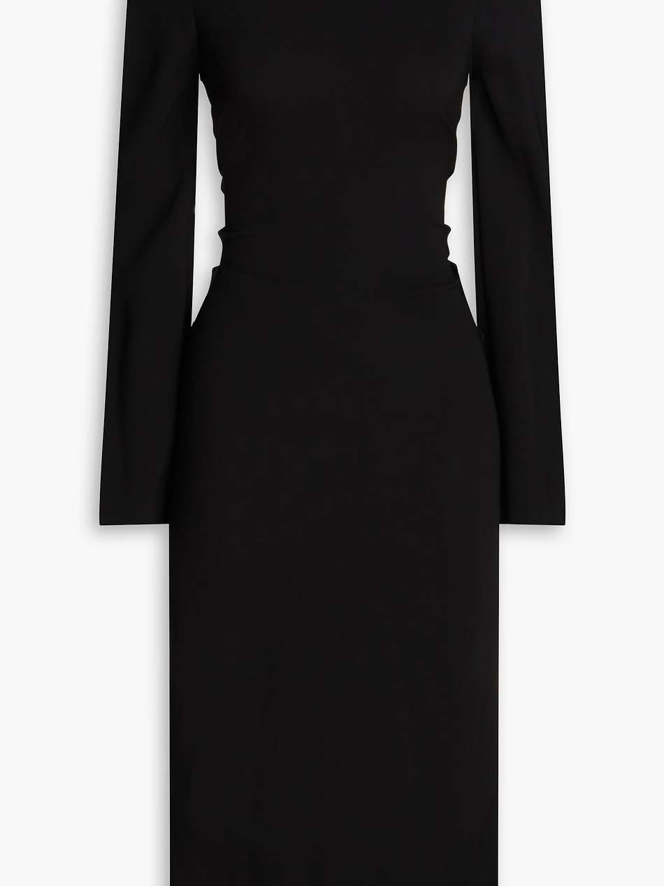 lace-paneled crepe midi dress