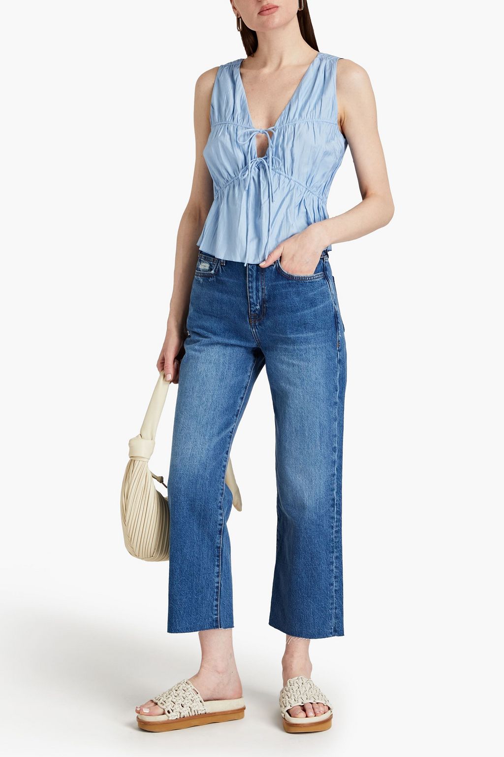 FRAME Le Jane cropped distressed high-rise straight-leg jeans