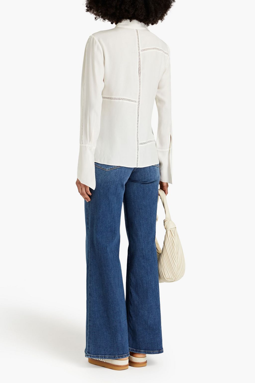 FRAME Lace-trimmed silk-satin shirt