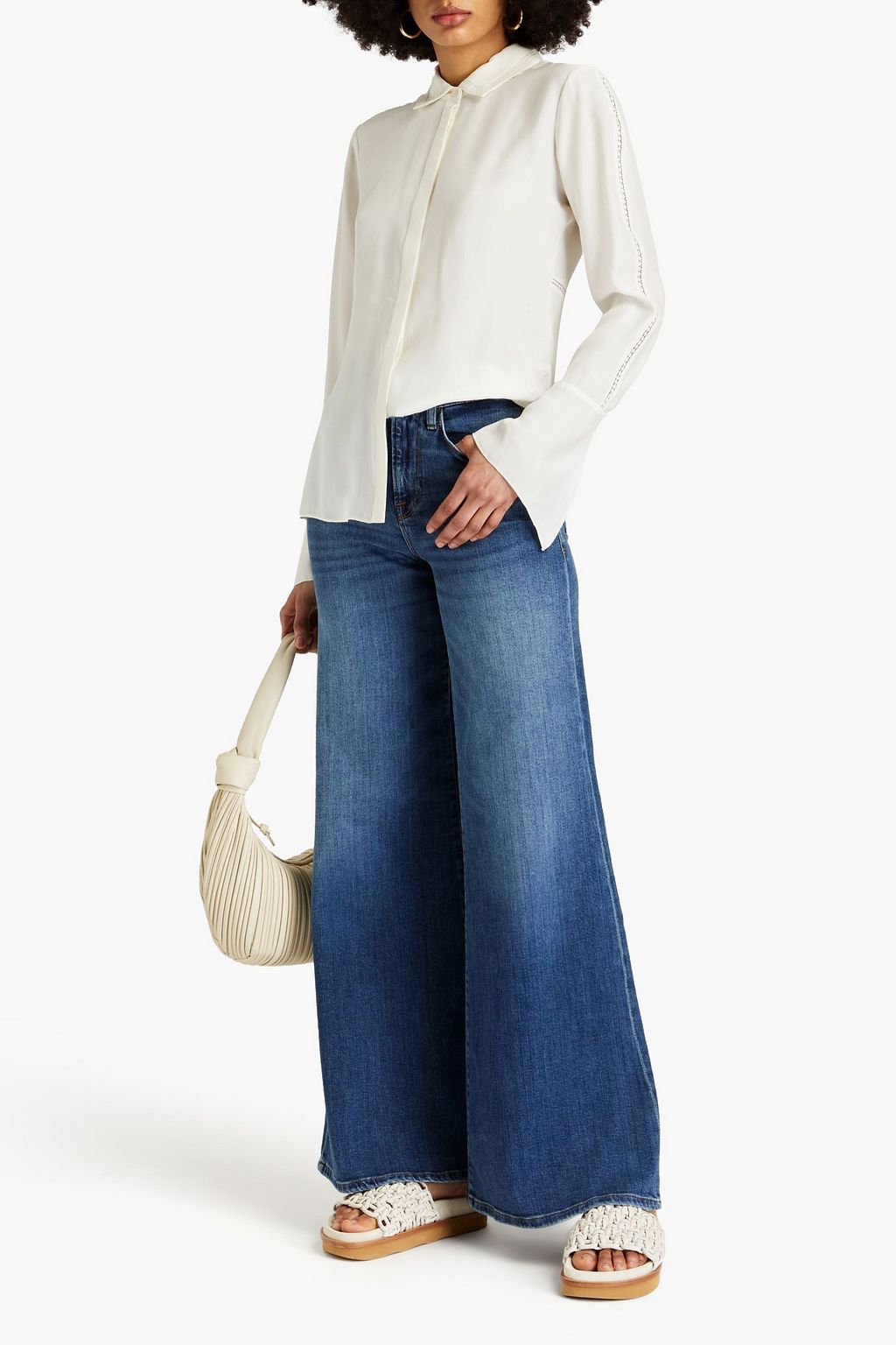 FRAME Lace-trimmed silk-satin shirt