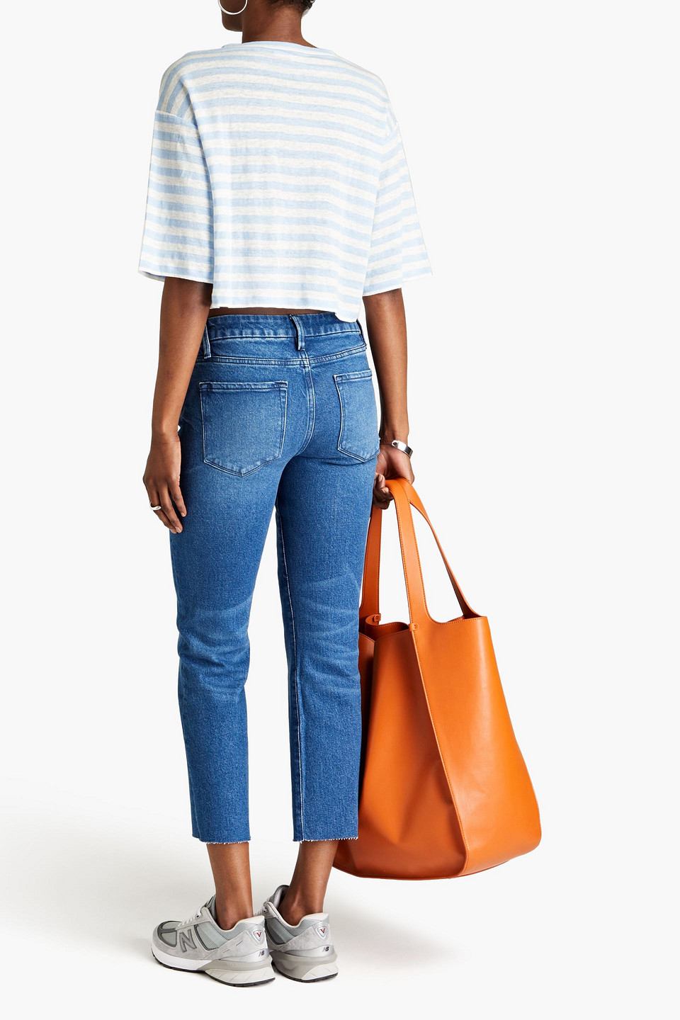 Shop Frame Le Cropped Mini Boot Mid-rise Bootcut Jeans In Mid Denim