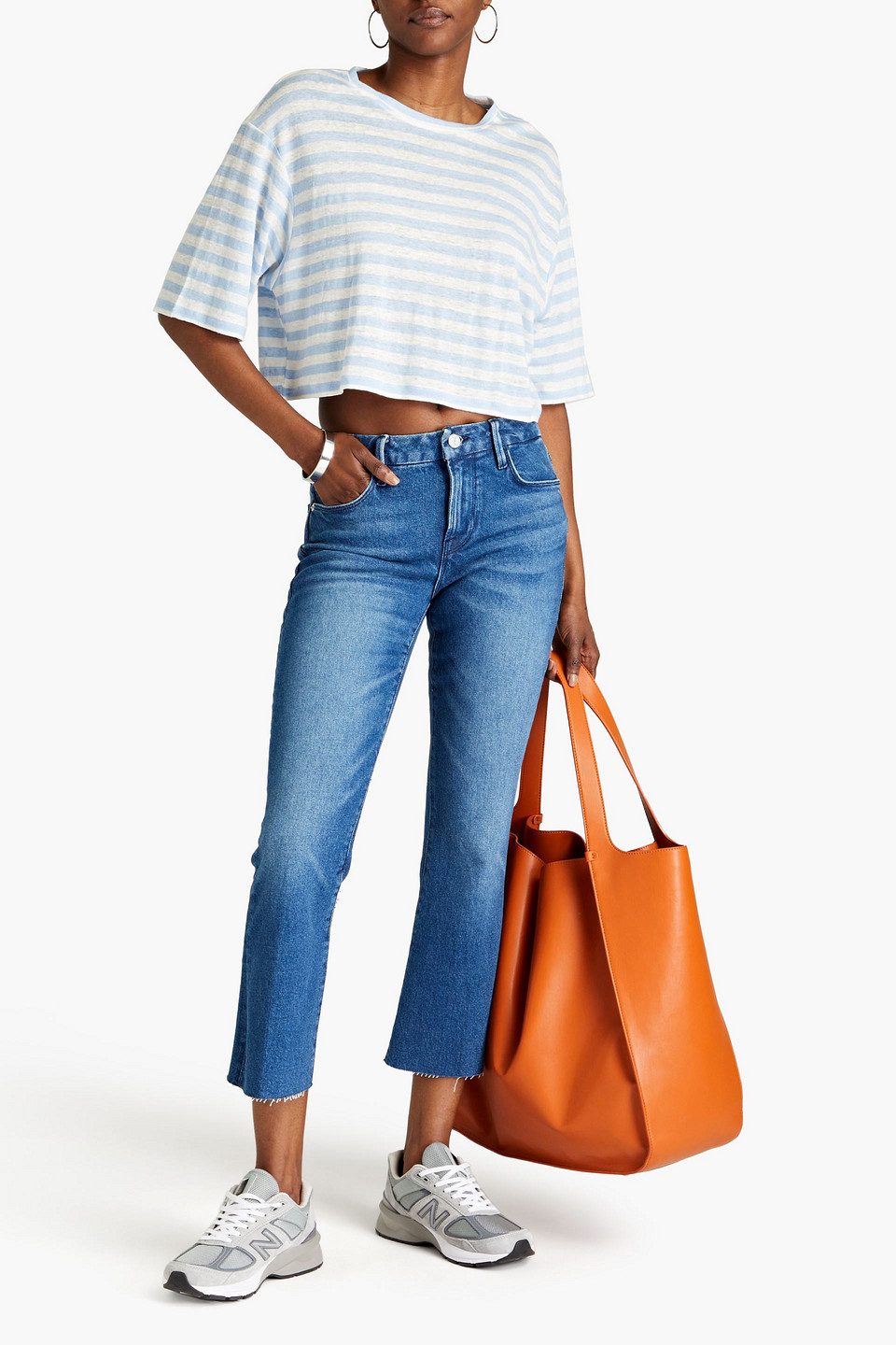 Shop Frame Le Cropped Mini Boot Mid-rise Bootcut Jeans In Mid Denim