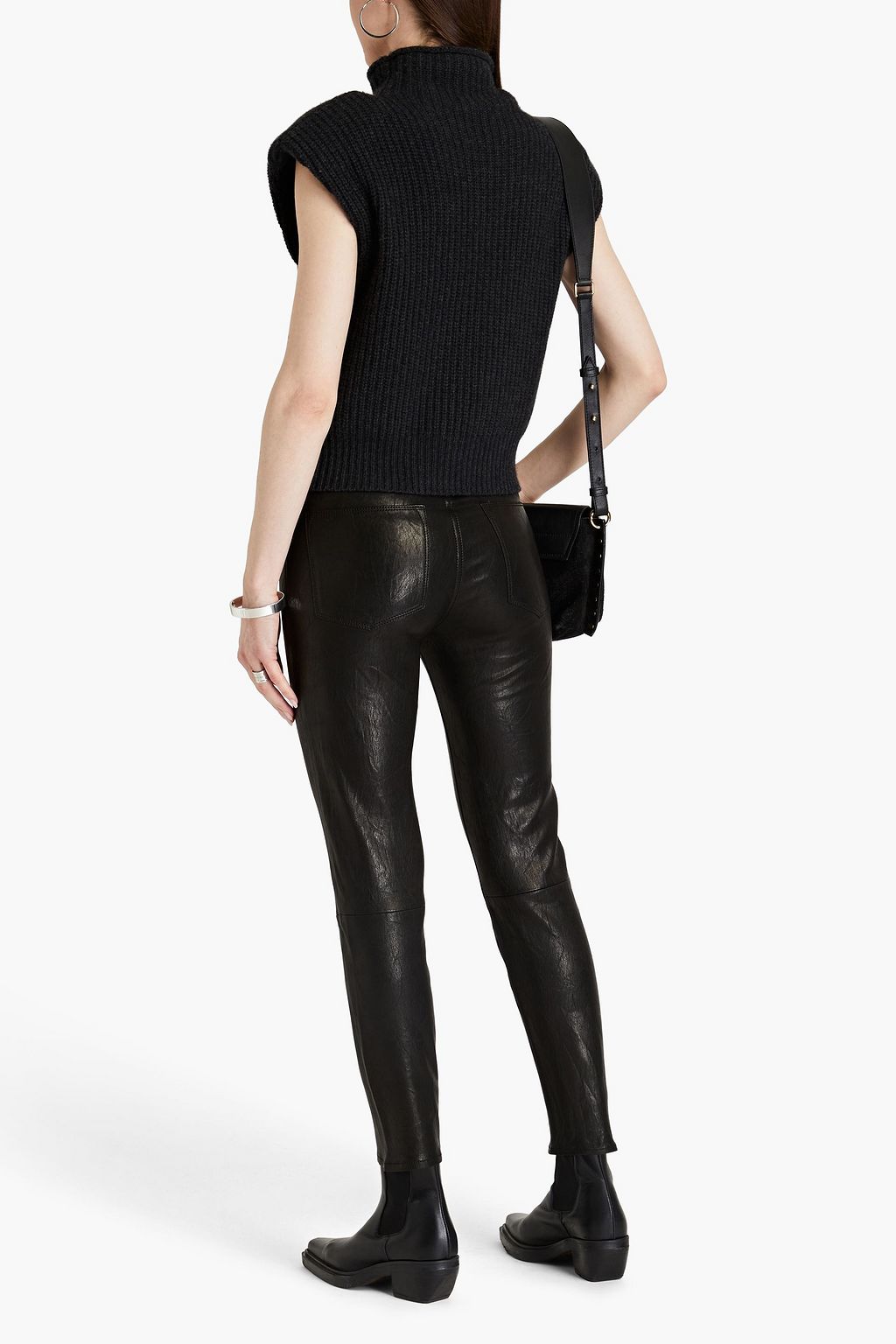 FRAME Le High Straight crinkled leather straight-leg pants