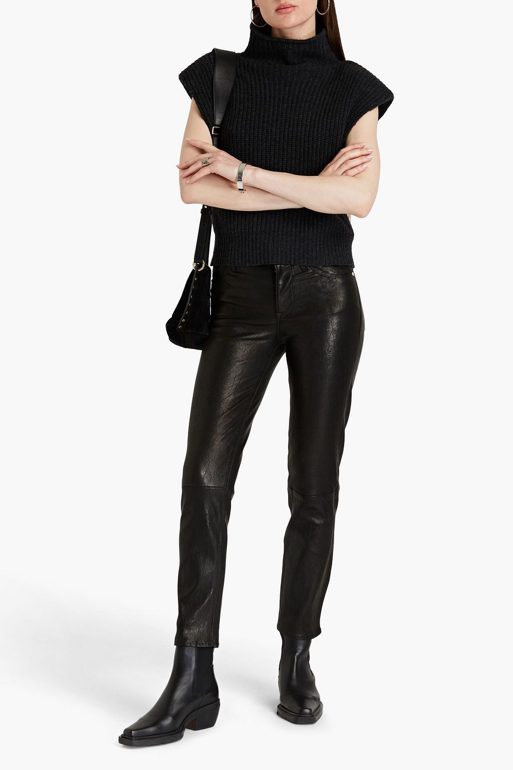 FRAME Le High Straight crinkled leather straight-leg pants