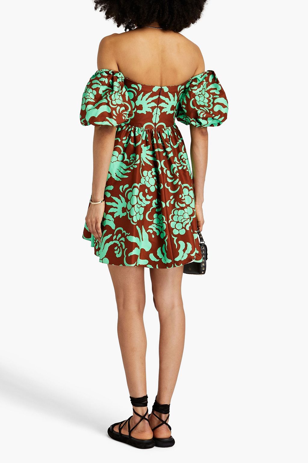 VALENTINO GARAVANI Off-the-shoulder printed cotton mini dress