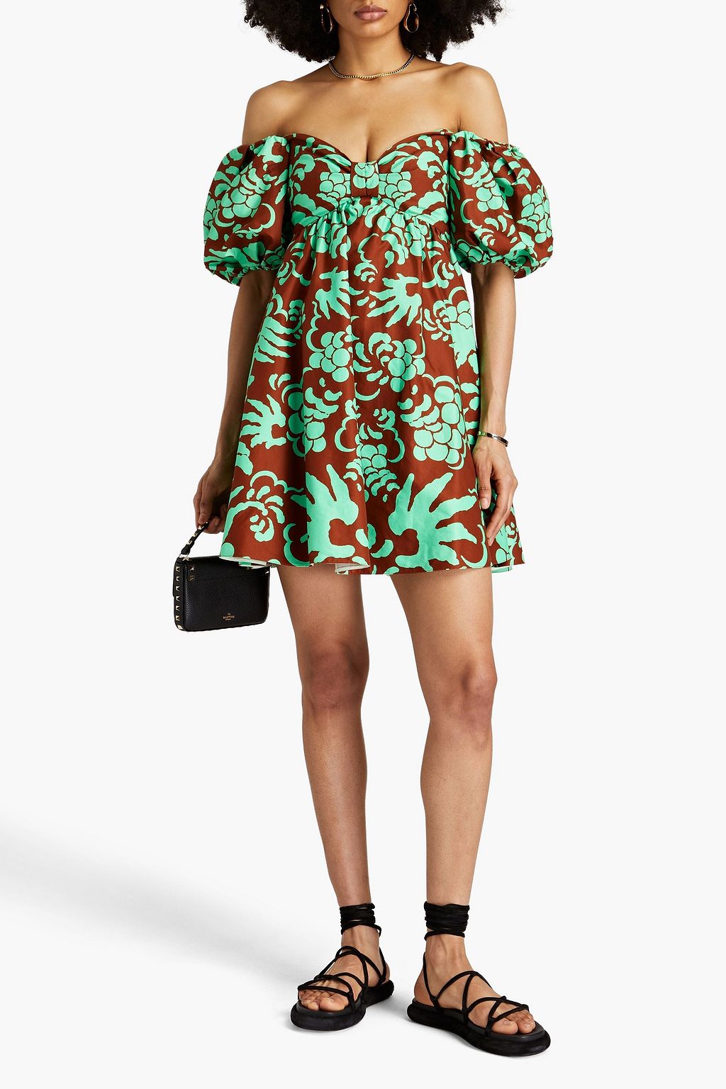 VALENTINO GARAVANI Off-the-shoulder printed cotton mini dress