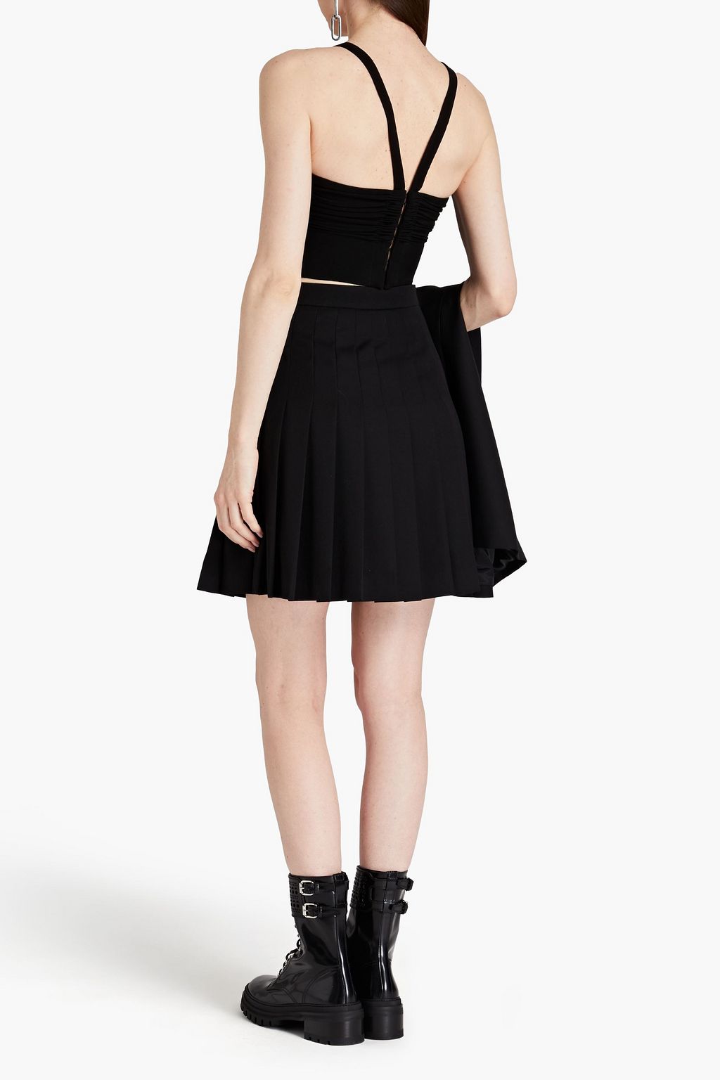 MOSCHINO Pleated grain de poudre wool mini wrap skirt