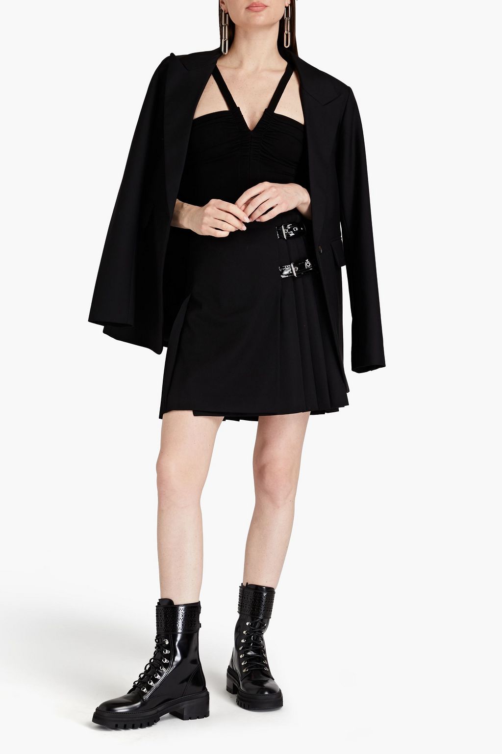 MOSCHINO Pleated grain de poudre wool mini wrap skirt