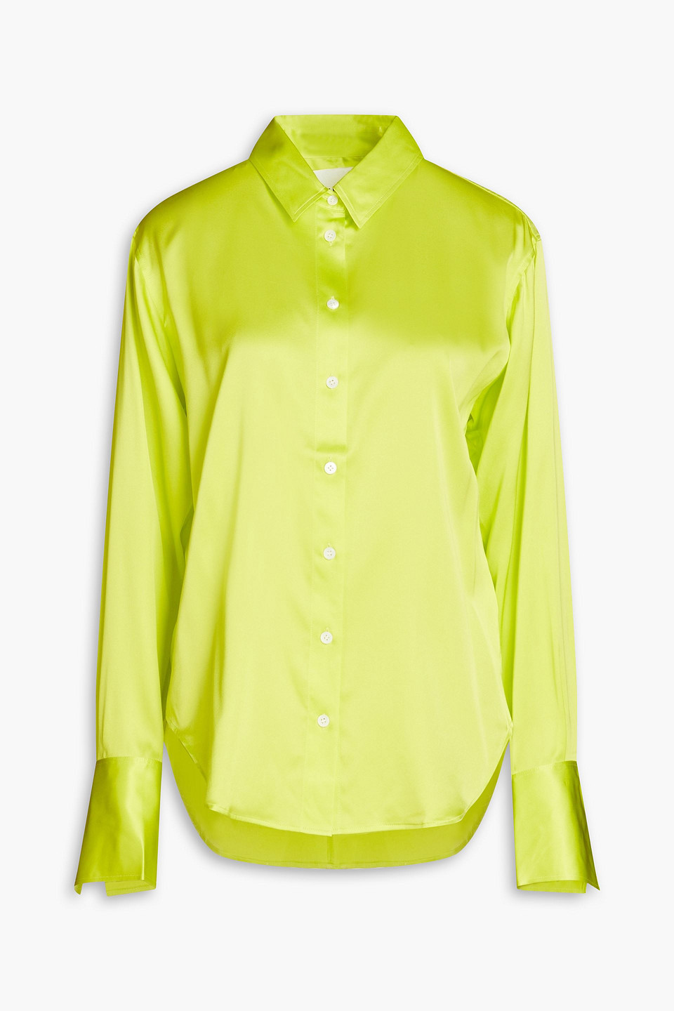 Frame The Standard Satin Shirt In Lime Green