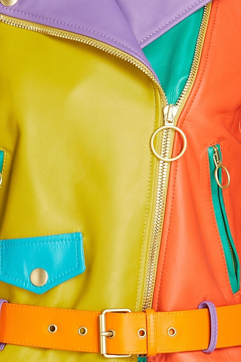 MOSCHINO Bikerjacke aus Leder in Colour-Block-Optik