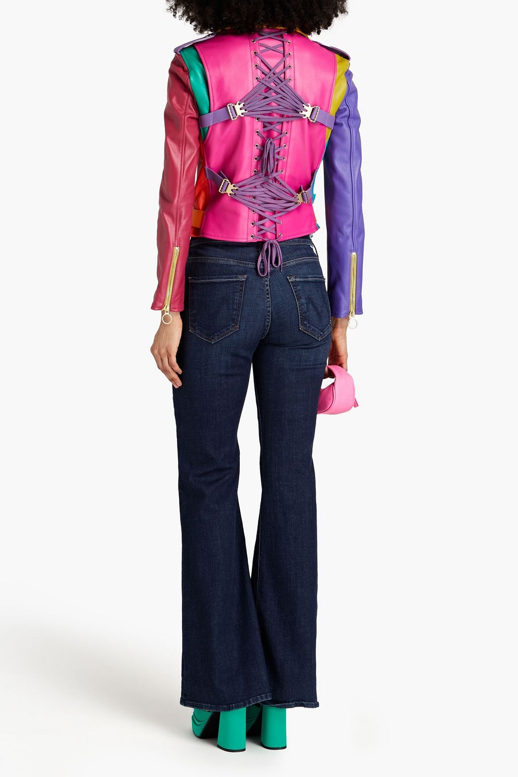MOSCHINO Bikerjacke aus Leder in Colour-Block-Optik