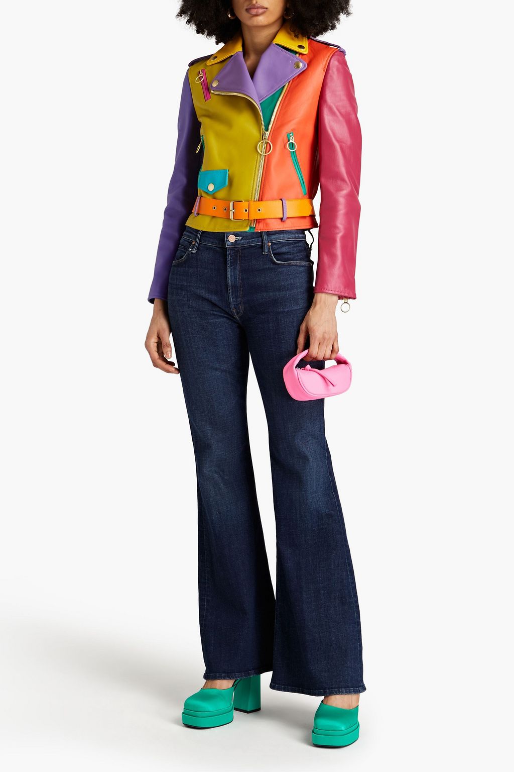 MOSCHINO Bikerjacke aus Leder in Colour-Block-Optik