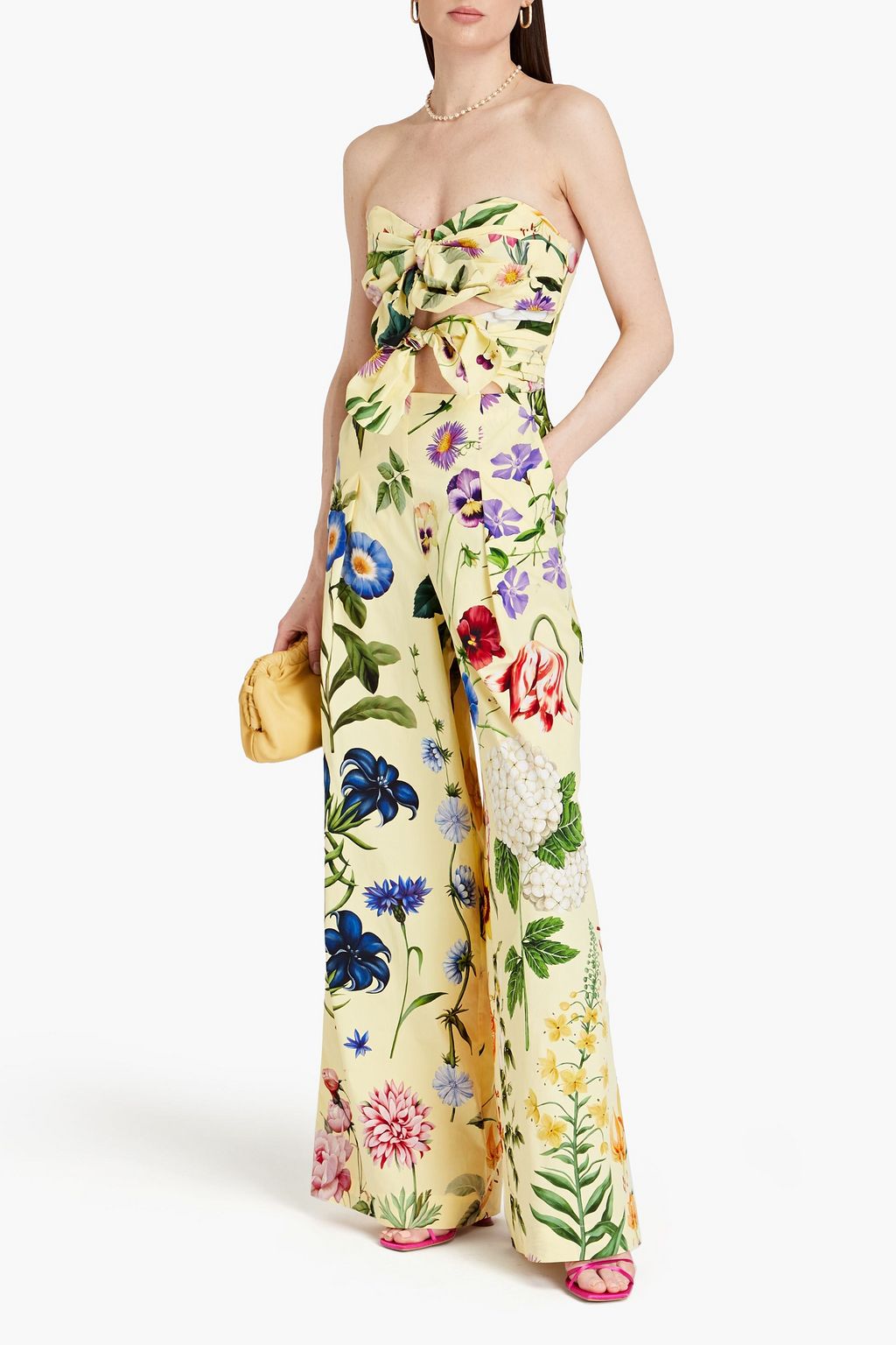 OSCAR DE LA RENTA Cutout floral-print cotton-blend poplin wide-leg jumpsuit