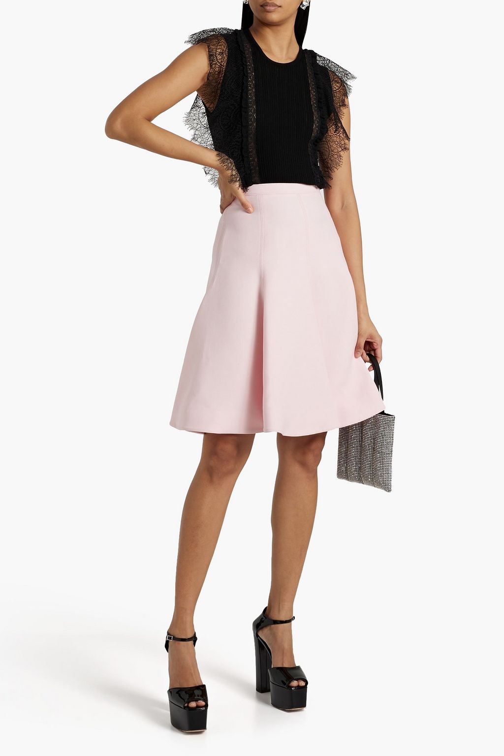 VALENTINO GARAVANI Lace-trimmed wool top