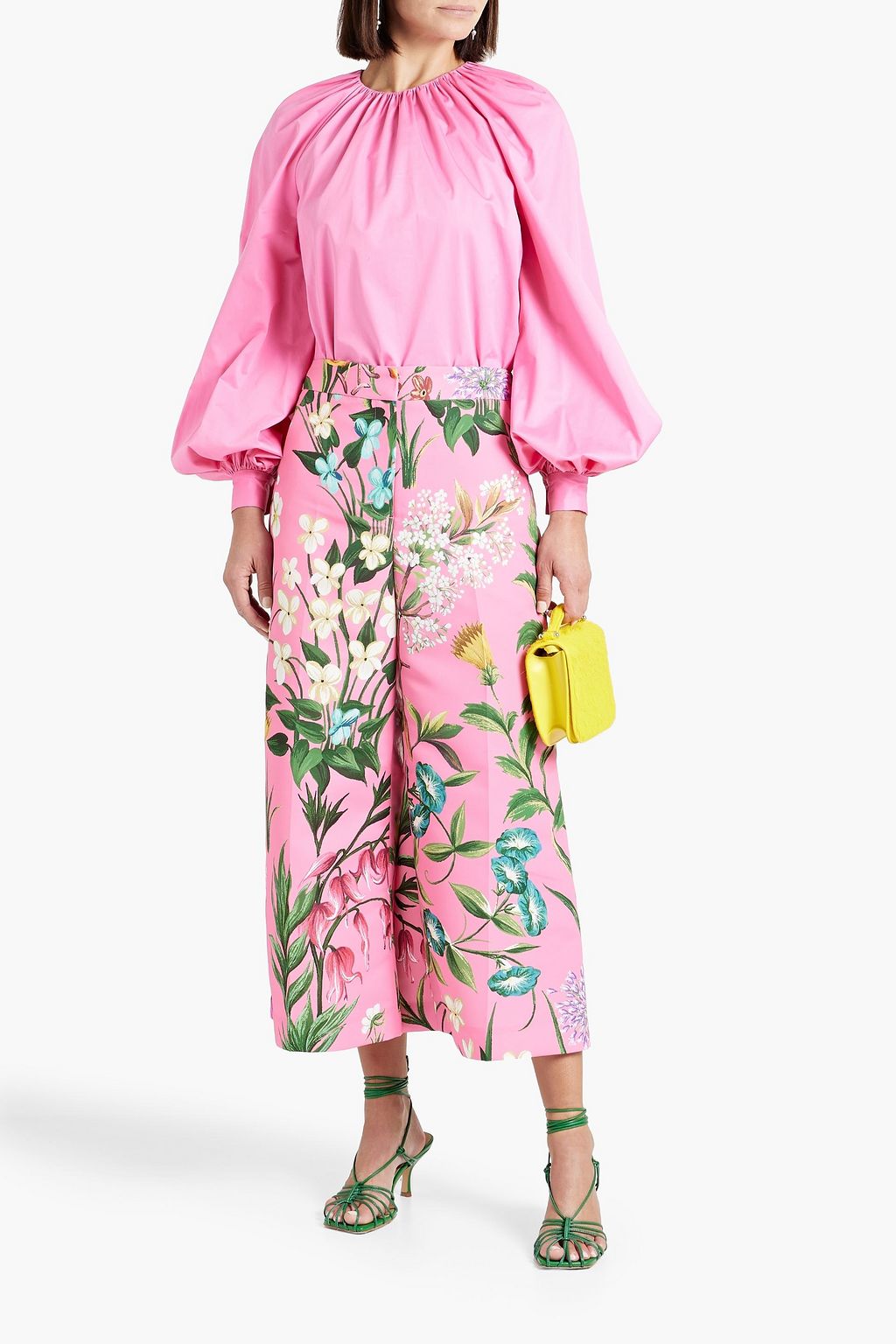 OSCAR DE LA RENTA Gathered cotton-blend twill top