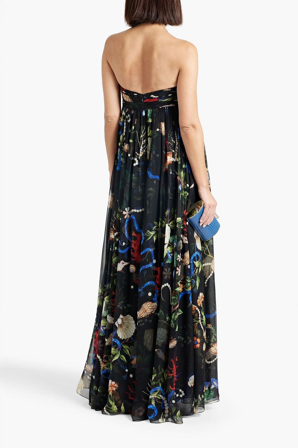 OSCAR DE LA RENTA Strapless gathered printed silk-chiffon gown