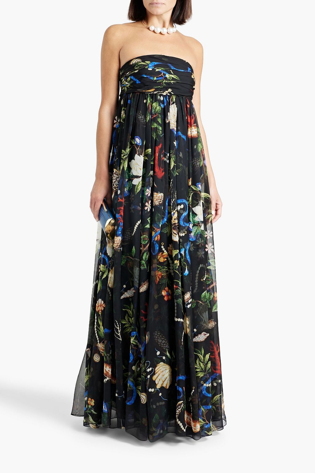 OSCAR DE LA RENTA Strapless gathered printed silk-chiffon gown