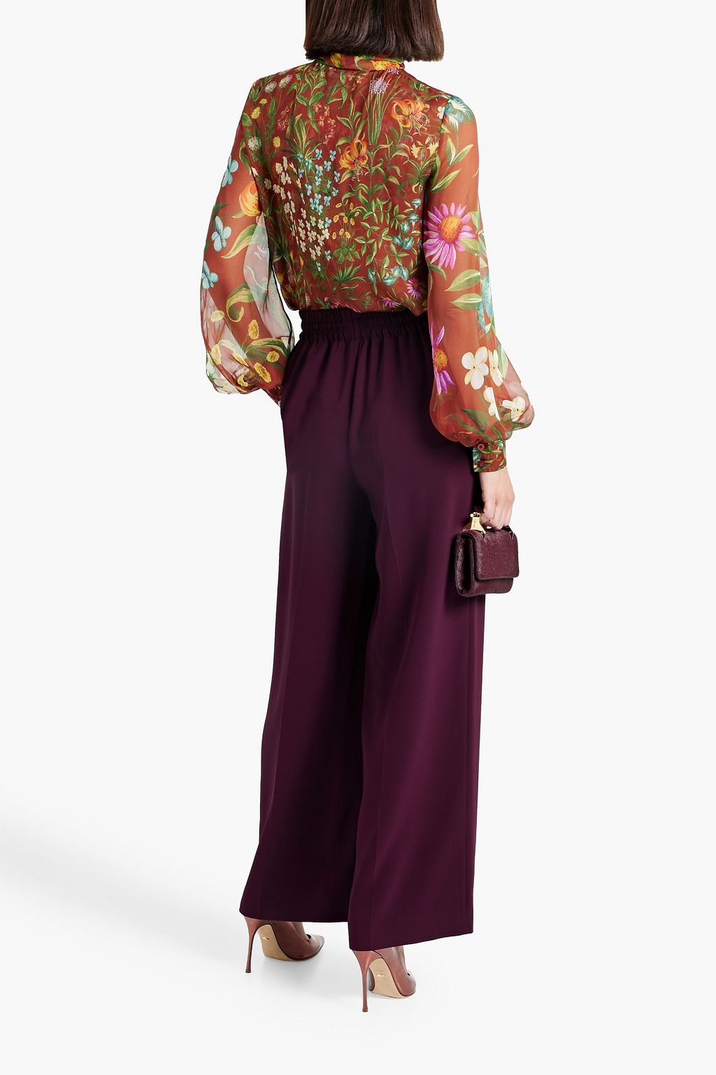 OSCAR DE LA RENTA Pussy-bow floral-print silk-chiffon blouse
